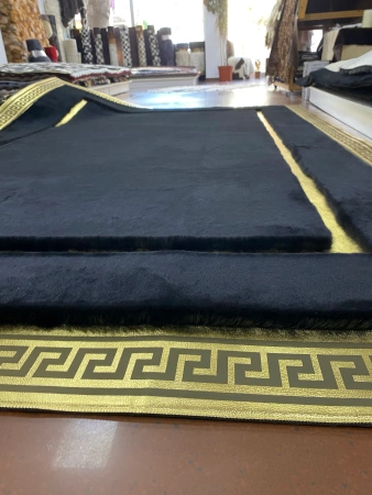 Luxury Black Genuine Sheepskin Rug with Gold Accents - Elegant Premium Versace Style Rug, Handmade - Ideal for Living Room and Bedroom