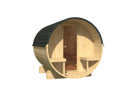 Sauna da esterno EDA 250 – sauna premium confortevole per 6–8 persone con stufa elettrica o a legna, per lusso ed eleganza