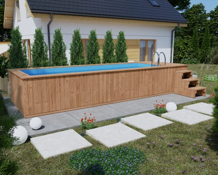 Koka baseins ar polipropilēna ieliktni 680 cm x 240 cm (THERMO WOOD) - moderns, izturīgs dārza baseins