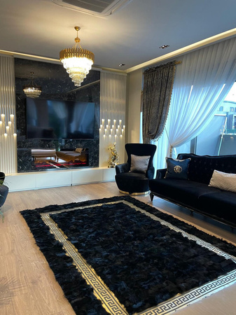 Luxury natural black sheepskin rug - handmade, Versace style
