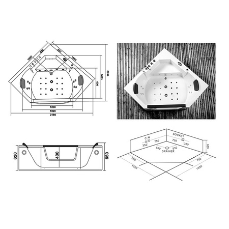 Μπανιέρα Υδρομασάζ VENUS 643 155x155 cm – χαλάρωση και μοντέρνο design στο μπάνιο σας