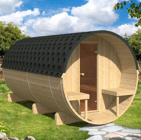 Sauna exterior EDA 400 – sauna premium espaciosa para 6–12 personas con estufa eléctrica o de leña, para familia y amigos