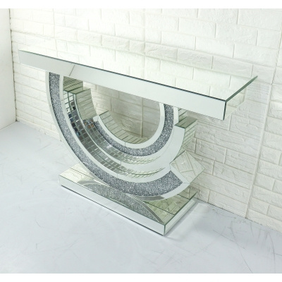 Konsola szklana 120×80×35 cm – lustrzana, transparentna, dekorowana kryształkami