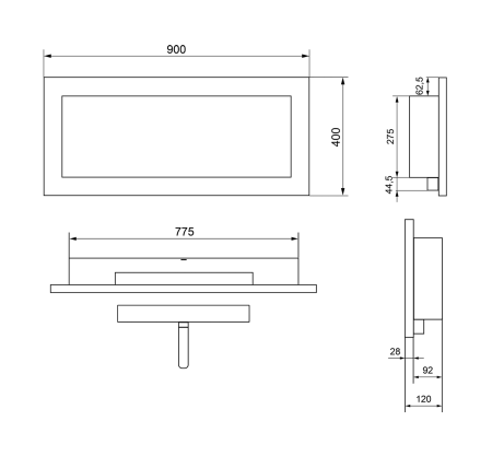 Настінний біокамін 900x400 глянцевий чорний - стиль і тепло без диму