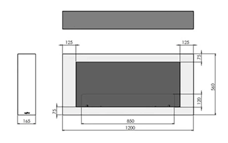 Wall Biofireplace MURALL 1200 – hanging, Antisol glass 4 mm, burner 800 Longfire 2L