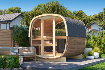 Sauna zewnętrzna Uku 230 dla 4-6 osób / Piec elektryczny lub Opalany Drewnem Harvia / Wysokiej Jakości Świerk Nordycki ( Sosnowe Drewno Termiczne) | Wellness | Relaks | SPA | Wellness | Relax | SPA | Nordycki Styl | Drewno Termiczne