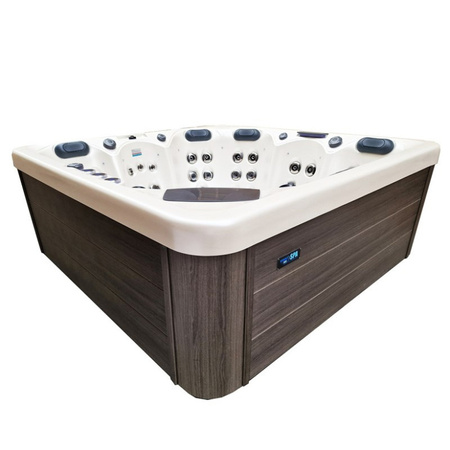 Jacuzzi de jardin SPA346 Perle Blanche avec habillage gris 230x230 cm – luxe et détente dans votre jardin
