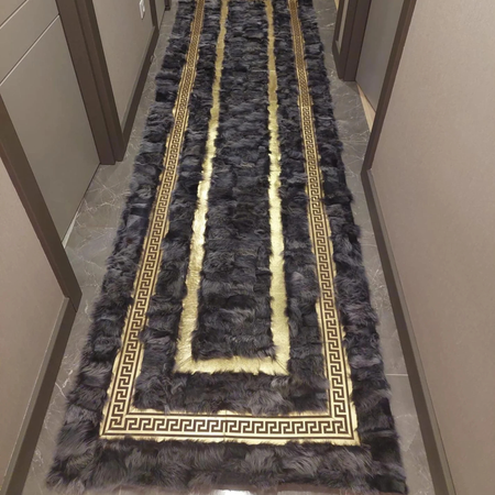 Löparmatta handgjord grå plyschmatta mjuk premiummatta Versace style matta läderhantverk för interiörer