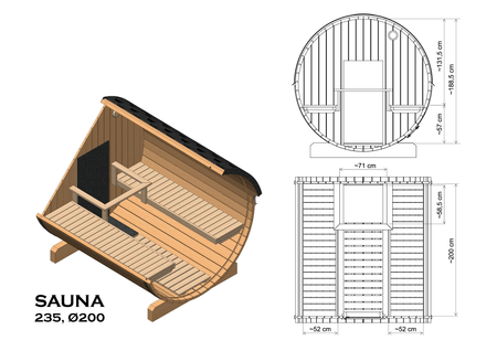 Gartensauna EDA 235 – geräumige Sauna für 5–7 Personen mit Elektroofen oder Holzofen, für Entspannung und höchsten Komfort