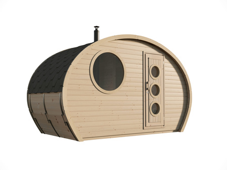 Soikea sauna Frodo 195 Outdoor 8 hengelle / Harvia Harvia sähkökiuas tai Harvia puukiuas / Korkealaatuinen lämpökäsitelty skandinaavinen kuusi | Wellness | Relax | SPA | Home SPA | Luonnonpuu | Luonnonpuu