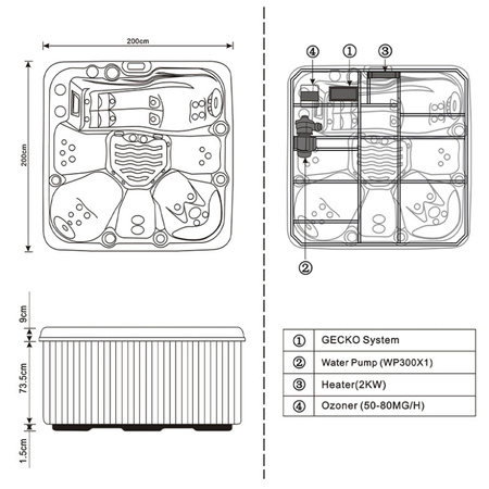 Aia mullivann SPA753 200x200 cm - kompaktne lõõgastumine moodsas stiilis