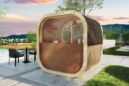 Utendørs sauna Eke 160 for 3–4 personer med Harvia Vega ovn + gratis kosmetikk + sauna tilbehør | finsk badstue | thermowood | Termisk behandlet tre