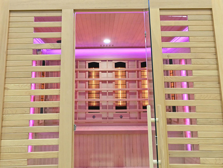 MO-RL4S XL Sauna de infrarrojos con piedra de sal | Wellness | Relax | SPA | Madera Natural | Madera Termotratada