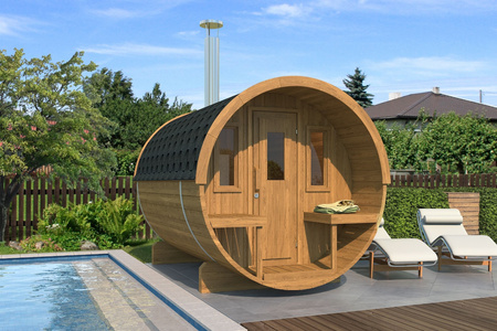 Sauna Ogrodowa Beczka 250 4-osobowa / Piec Elektryczny Harvia Harvia lub Opalany Drewnem Harvia / Wysokiej Jakości Świerk Skandynawski (Thermwood) | Wellness | Relaks | SPA | Wellness | Relax | SPA | Naturalne Drewno | Gotowa do Montażu
