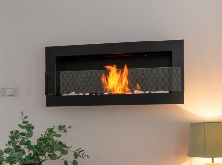 Závěsný biokrb 900x400 se sklem - strukturální černý, moderní bezkouřový krb