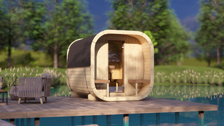 Vonkajšia sauna Eke 280 pre 4-6 osôb / Elektrický alebo Harvia sporák na drevo / Vysokokvalitné severské smrekové ( borovicové termálne drevo) | Wellness | Relaxácia | SPA | Wellness | Relaxácia | SPA | Severský štýl | Termálne drevo