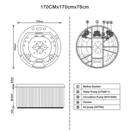 DELLA 916 Magma Gold hüdromassaažiga aiavann, antratsiitne korpus 170x170 cm - ainulaadne spaa teie aias.