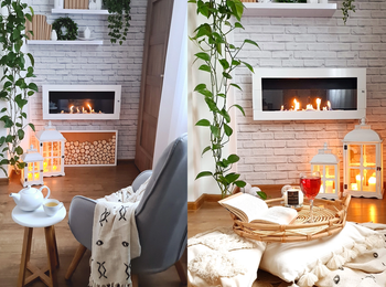 Chimenea de bioetanol de pared 900x400 con cristal - blanco brillante, moderna chimenea de bioetanol