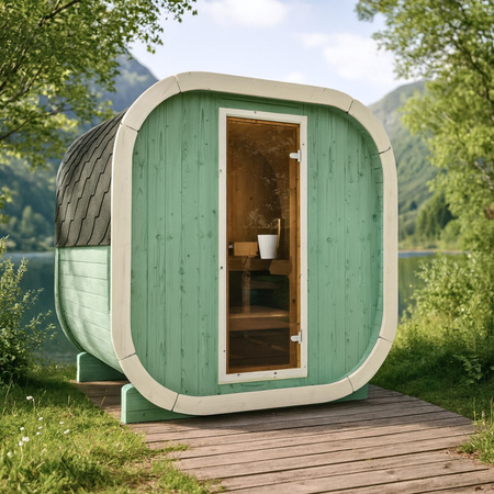 Udendørs sauna Eke 130 til 3-4 personer / NY RAINBOW-KOLLEKTION / Kun elektrisk opvarmning / Højkvalitets nordisk gran (termitisk fyrretræ) | Wellness | Afslapning | SPA | Wellness | Afslapning | SPA | Nordisk stil | Termitisk træ