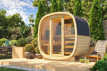 Sauna extérieur Uku 130 pour 3-4 personnes / NOUVELLE COLLECTION RAINBOW / Chauffage électrique uniquement / Épicéa nordique de haute qualité (bois thermique de pin) | Bien-être | Détente | SPA | Bien-être | Détente | SPA | Style nordique | Bois thermique