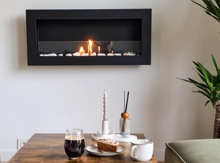 SLIM bioetanolkamin 900x400 svart strukturerad med glas