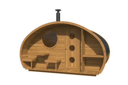 Sauna Owalna Frodo 300 Zewnętrzna dla 8 osób / Piec Elektryczny Harvia Harvia lub Opalany Drewnem Harvia / Wysokiej Jakości Świerk Skandynawski Poddany Obróbce Termicznej | Wellness | Relax | SPA | Domowe SPA | Luksusowy Relaks