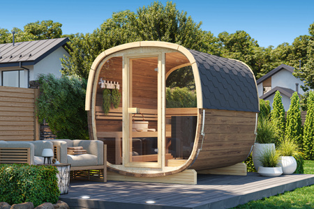 Saună în aer liber Uku 230 pentru 4-6 persoane / Aragaz electric sau pe lemne Harvia / Molid nordic de înaltă calitate (lemn termal de pin) | Wellness | Relaxare | SPA | Wellness | Relaxare | SPA | Stil Nordic | Lemn termal