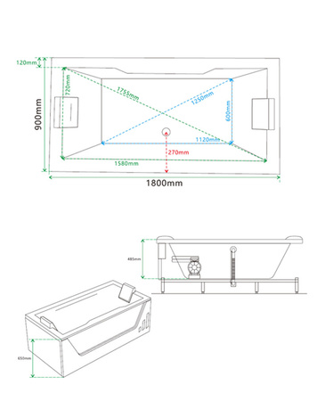 Whirlpool-Badewanne Saturn 944 weiß 180x90 cm – Eleganz und Entspannung im Heim-SPA