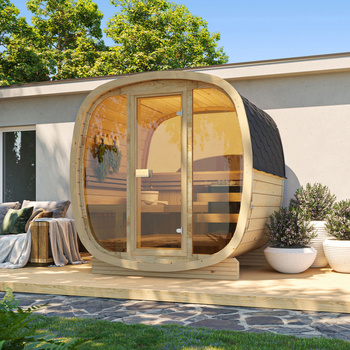 Sauna esterna Uku 160 per 3-4 persone / Solo riscaldamento elettrico / Legno termale di abete nordico di alta qualità | Wellness | Relax | SPA | Wellness | Relax | SPA | Stile nordico | Legno termale