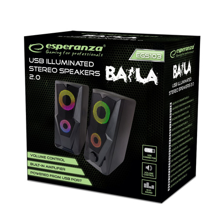 Чорний комплект комп'ютерних колонок - Esperanza Speaker 2.0 USB Led Rainbow Baila
