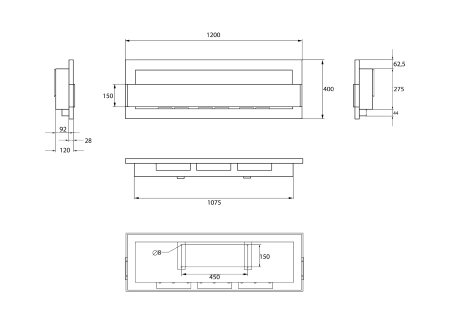 Hængende biopejs med glas 1200×400 – elegant sort højglans til dit hjem