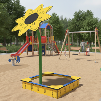 Sabbiera "Girasole" LK314.2 – Classica sabbiera-girasole in legno con palo metallico e sedili