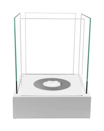 Sunset Garden Mini șemineu cu bioetanol de sine stătător în alb mat - șemineu cu bioetanol compact, fără fum, pentru interioarele mici și balcoane