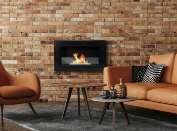 Bio lareira BOX 650x400 preta com vidro - uma lareira ecológica moderna para a sala de estar