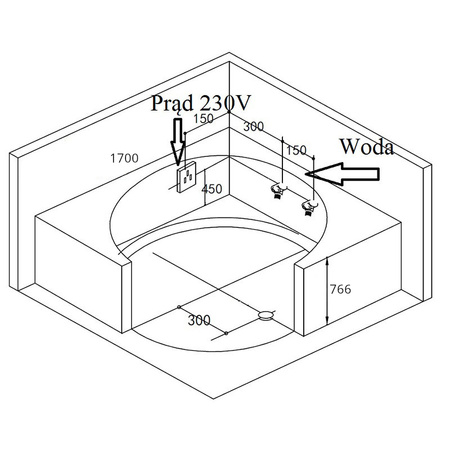 Della 916 cadă de hidromasaj cu incintă 170x170 cm - cadă spa de colț pentru baie