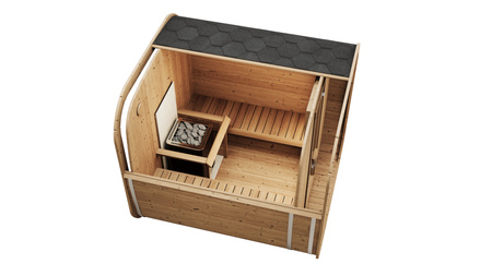Icon 200 S udendørs sauna til 4 personer / Elektrisk eller brændefyret Harvia komfur / Skandinavisk gran af høj kvalitet (Thermowood)