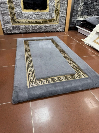 Handgemaakt grijs pluche vloerkleed in VERSACE-stijl - luxe inrichting voor woon- of slaapkamer