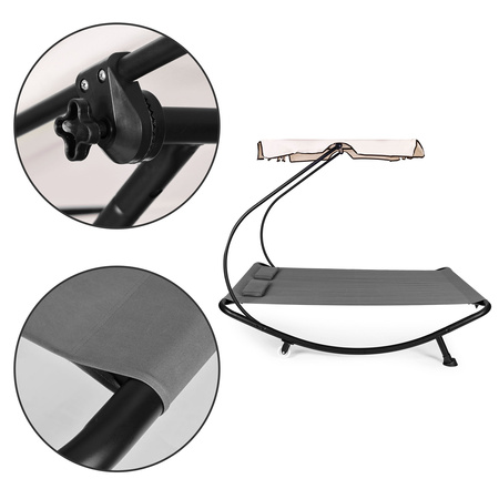 Șezlong cu două locuri | șezlong de grădină cu baldachin reglabil hamac pentru terasă balcon Gri | hamac de grădină pe un cadru, relaxare în aer liber