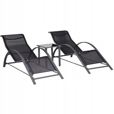 Garden Lounger Set with Side Table | Loungers with side table for patio or balcony Black/Grey | Garden table, patio, outdoor relaxation