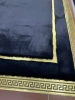 Luxe Zwart Echt Schapenvacht Vloerkleed met Gouden Accenten - Elegant Premium Vloerkleed in Versace Stijl, Handgemaakt - Ideaal voor Woonkamer en Slaapkamer