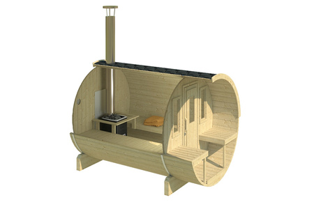 Vrtna savna Barrel 250 s 4 sedeži / Električna peč Harvia Harvia ali Harvia na drva / Visokokakovostna skandinavska smreka (Thermwood) | Wellness | Sprostitev | Spa | Relaksacija | Naravni les | Pripravljeno za namestitev