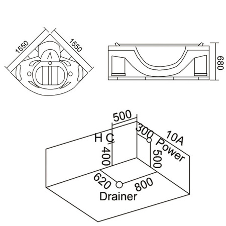 EOS 932 Black Wave Whirlpool-badekar 155x155 cm – Designer SPA-badekar til badeværelset