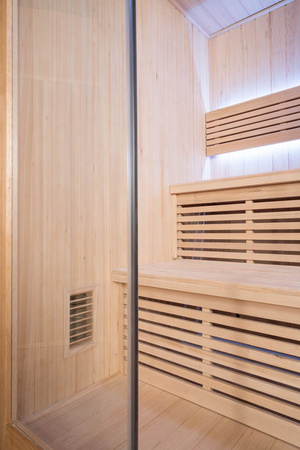 Sausā sauna 4 personām ar HARVIA 6 kW plīti 180 x 140 x 200 cm | Wellness | Relax | SPA | Panorāmas stikls | Ģimenei un draugiem