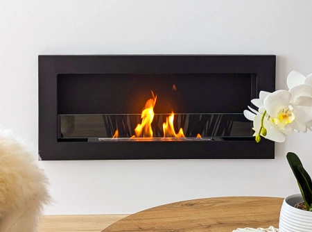 Lareira ecológica SLIM 900x400 preta texturizada com vidro
