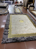 White and Grey Luxury Genuine Sheepskin Rug with Gold Accents - Handmade Premium Versace Style Rug for Living Room and Bedroom