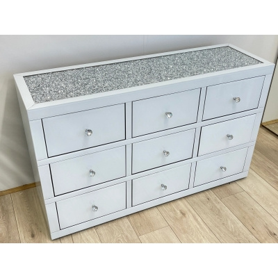  KOMODA SZKLANA KRYSZTAŁKI AMARO 9 SZUFLAD • szkło + MDF • 130 × 80 × 40 cm