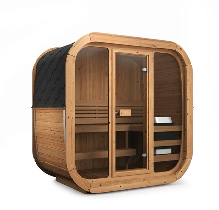 Sauna extérieur Icon 125 pour 2-3 personnes / Nouvelle collection Rainbow / Chauffage électrique uniquement / Thermowood haut de gamme | Bien-être | Détente | SPA | Bois naturel | Bois thermo