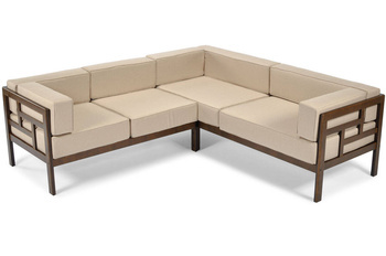 Gartenecksofa EDEN aus Holz, dunkelbraun/beige