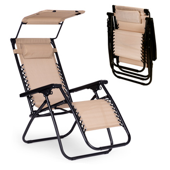 Beach Garden Lounger | Adjustable backrest with movable canopy for patio or balcony Beige/Grey/Blue | Garden furniture, relaxation, modern style