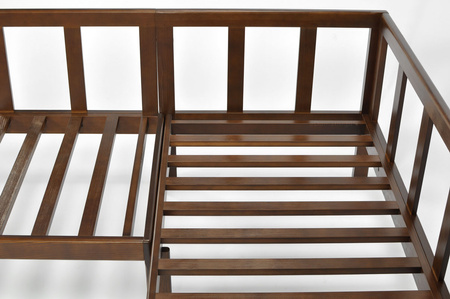 Divano ad angolo da giardino in legno EDEN, marrone scuro/beige